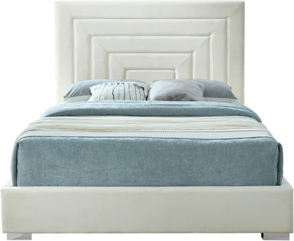 Isla Cream Velvet Queen Bed Q