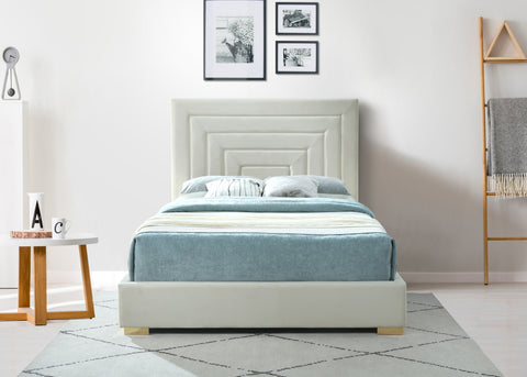 Isla Cream Velvet Queen Bed Q