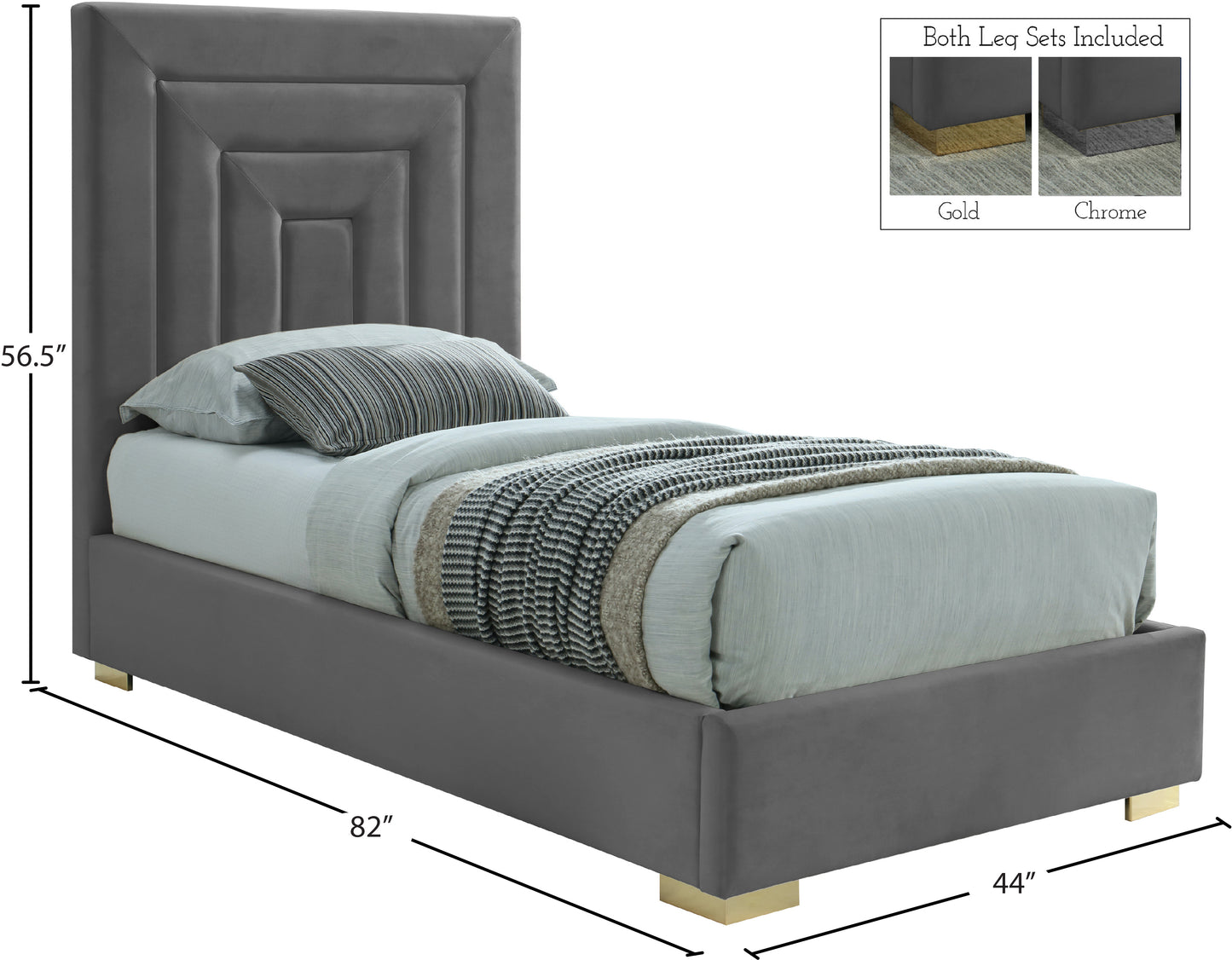 isla grey velvet twin bed t