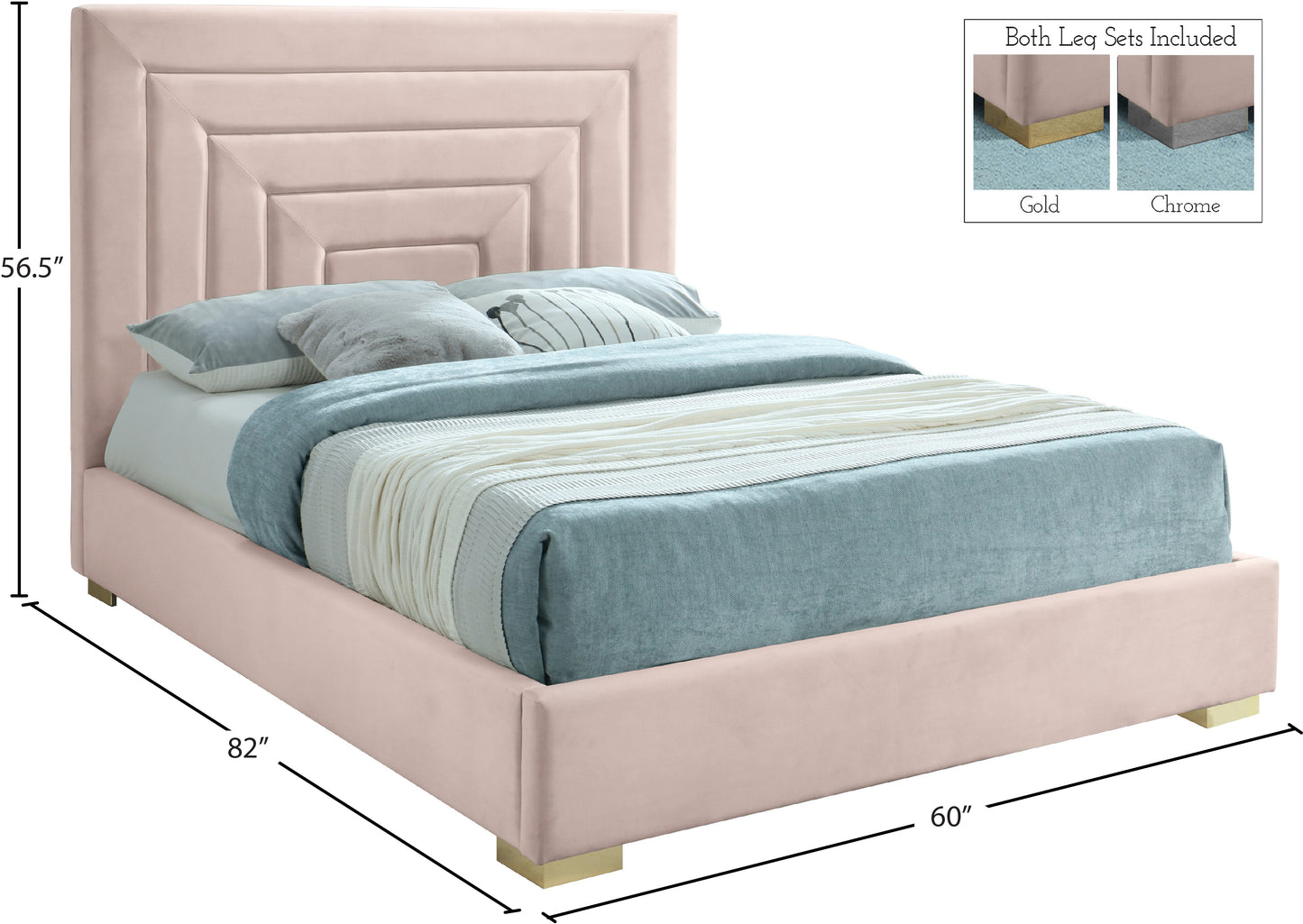 isla pink velvet full bed f