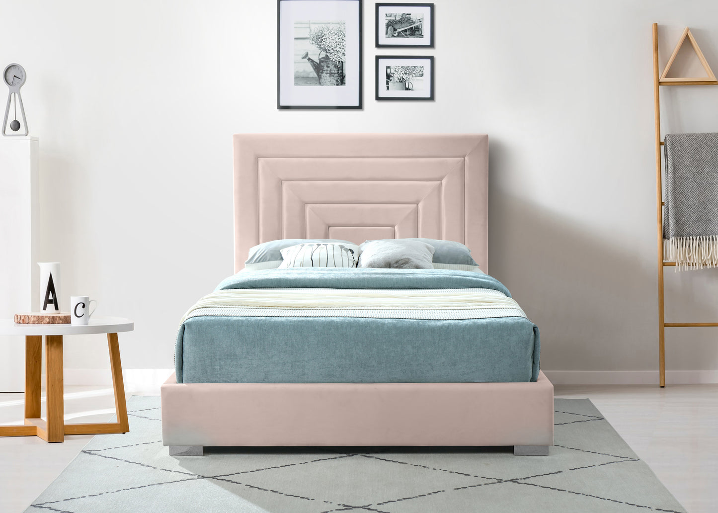 isla pink velvet full bed f