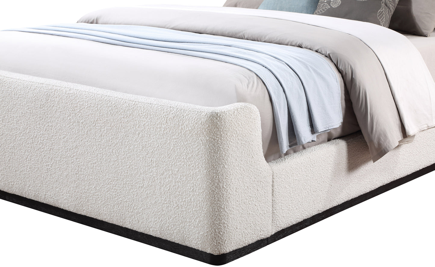 teddy cream boucle fabric queen bed (3 boxes) q