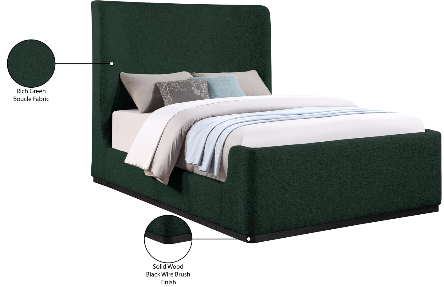 teddy green boucle fabric king bed (3 boxes) k