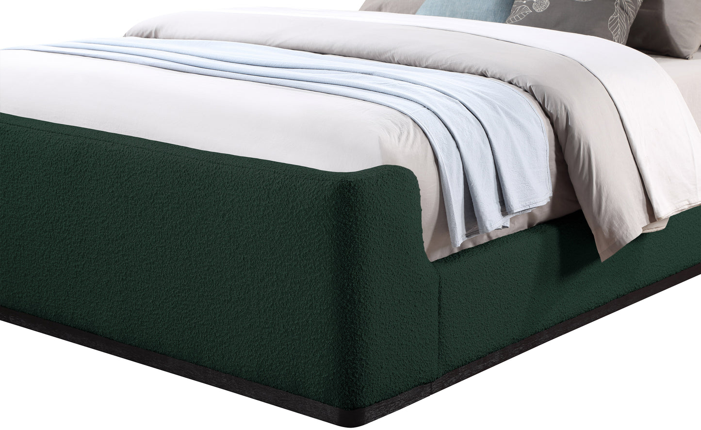 teddy green boucle fabric king bed (3 boxes) k