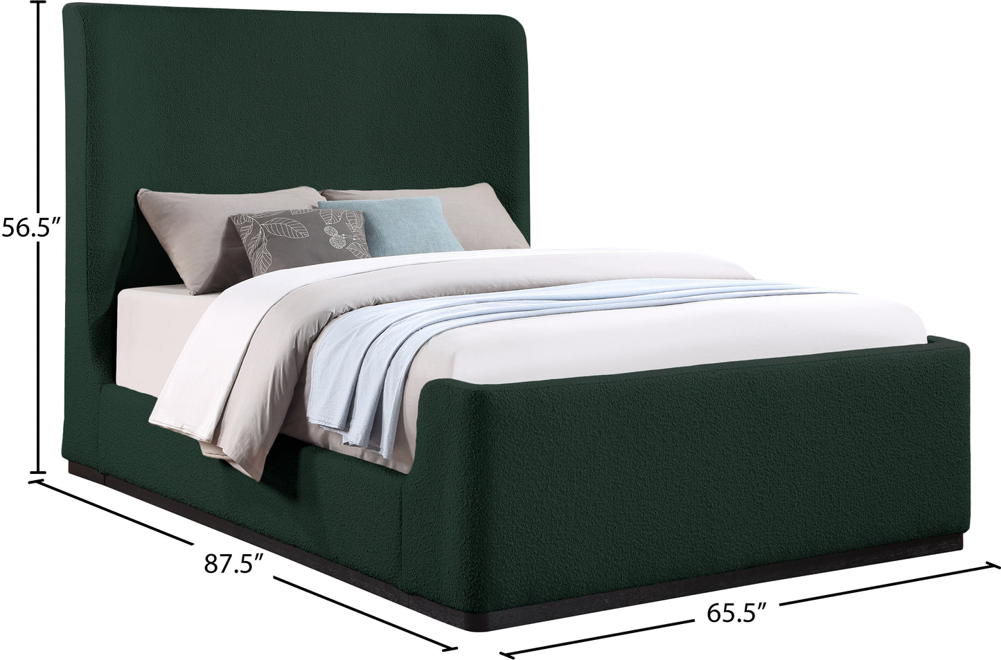 teddy green boucle fabric queen bed (3 boxes) q