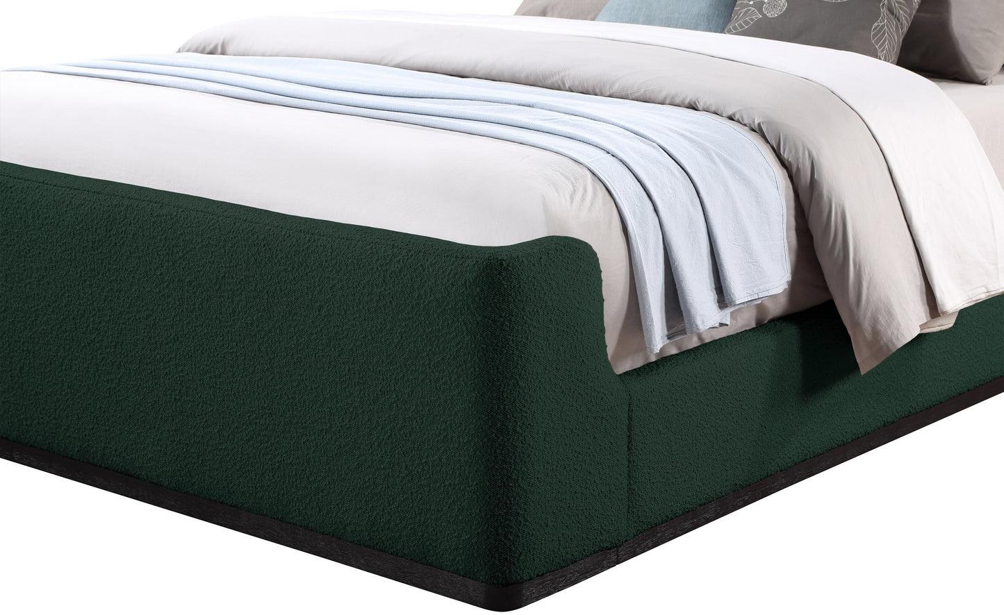 teddy green boucle fabric queen bed (3 boxes) q
