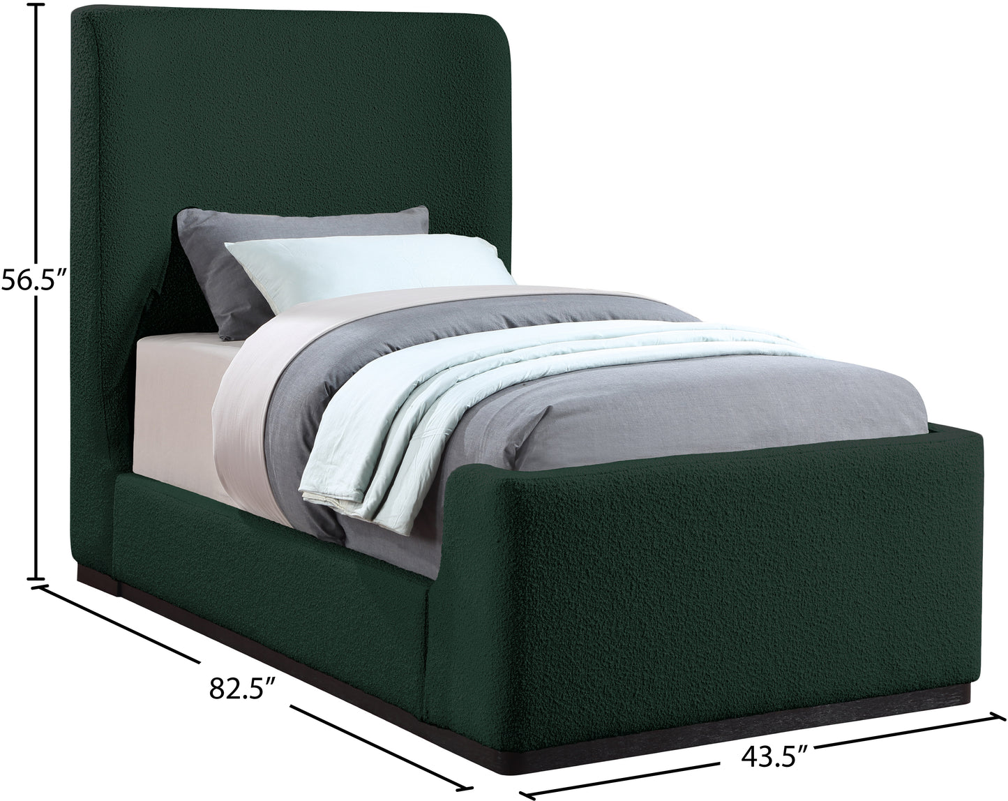 teddy green boucle fabric twin bed (3 boxes) t