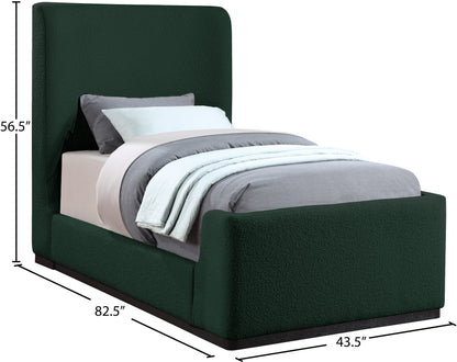 Teddy Green Boucle Fabric Twin Bed (3 Boxes) T