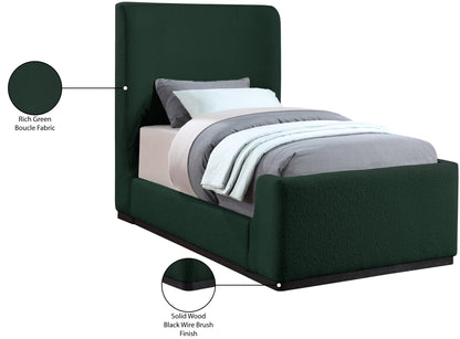 Teddy Green Boucle Fabric Twin Bed (3 Boxes) T