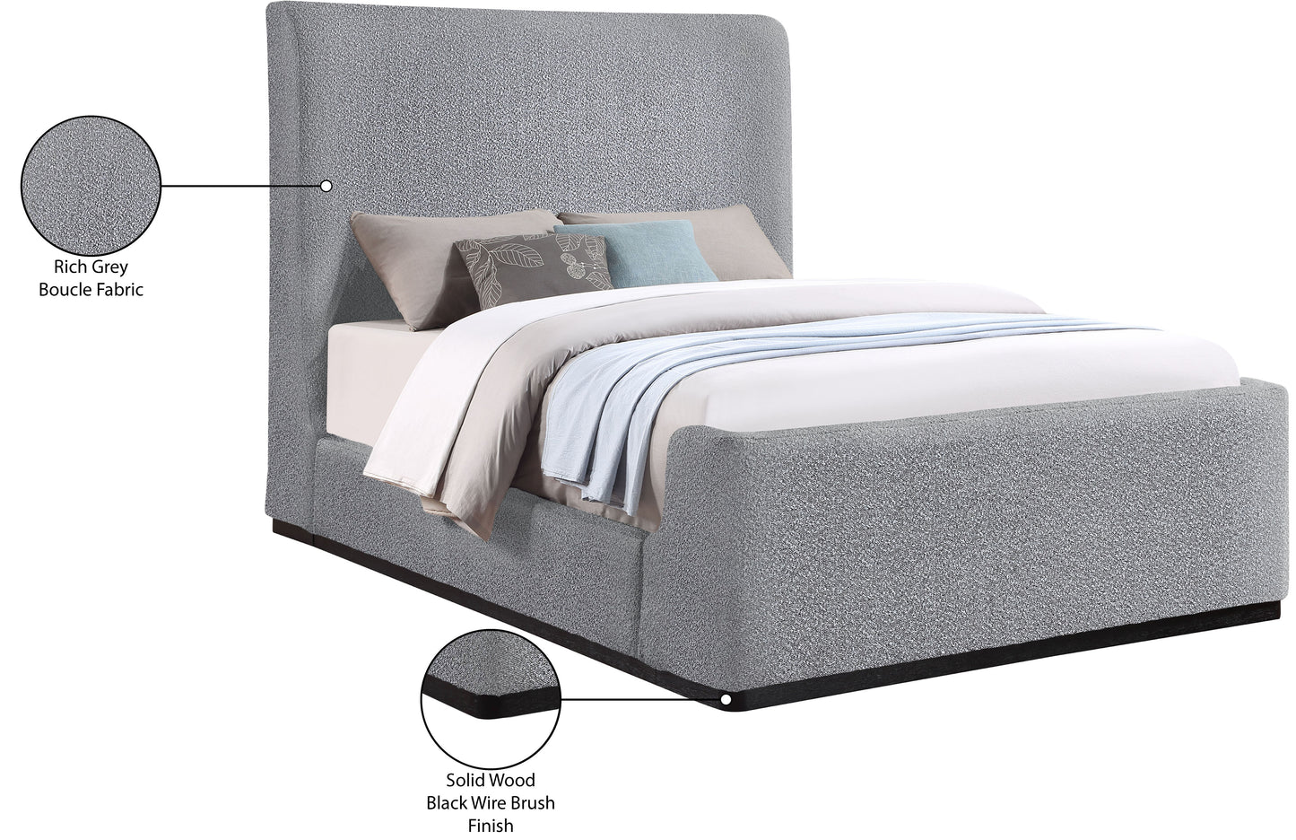 teddy grey boucle fabric king bed (3 boxes) k