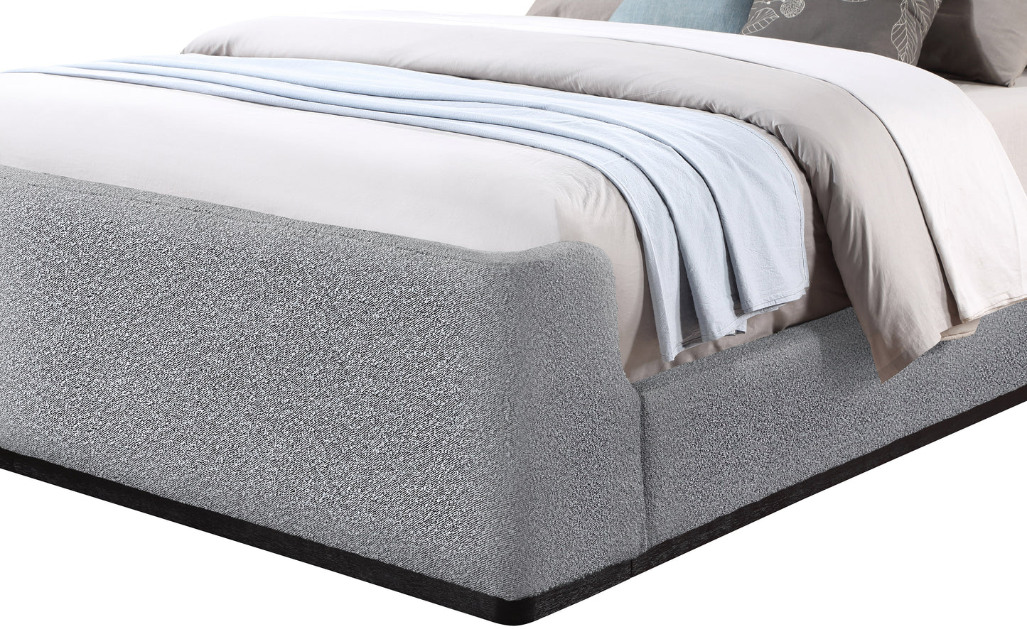 teddy grey boucle fabric queen bed (3 boxes) q