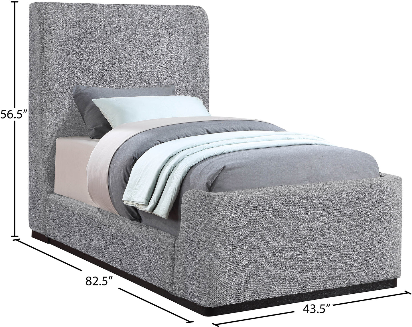 teddy grey boucle fabric twin bed (3 boxes) t