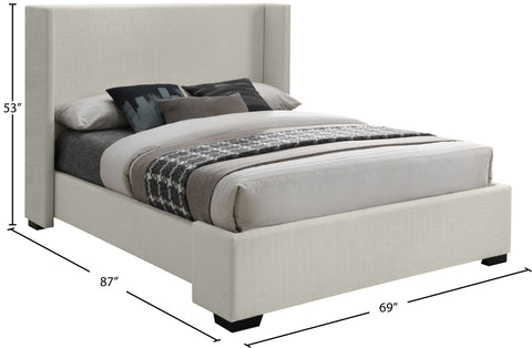 Ghost Beige Linen Textured Fabric Queen Bed (3 Boxes) Q