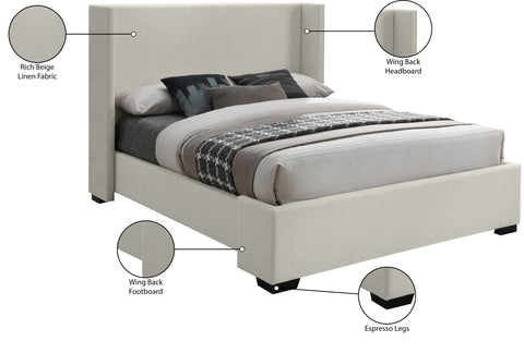 Ghost Beige Linen Textured Fabric Queen Bed (3 Boxes) Q