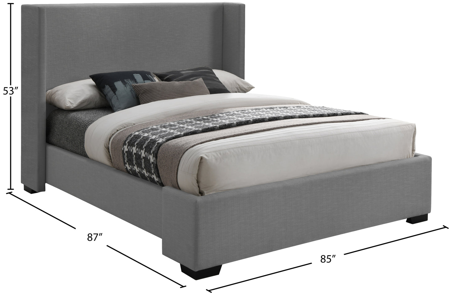 ghost grey linen textured fabric king bed (3 boxes) k