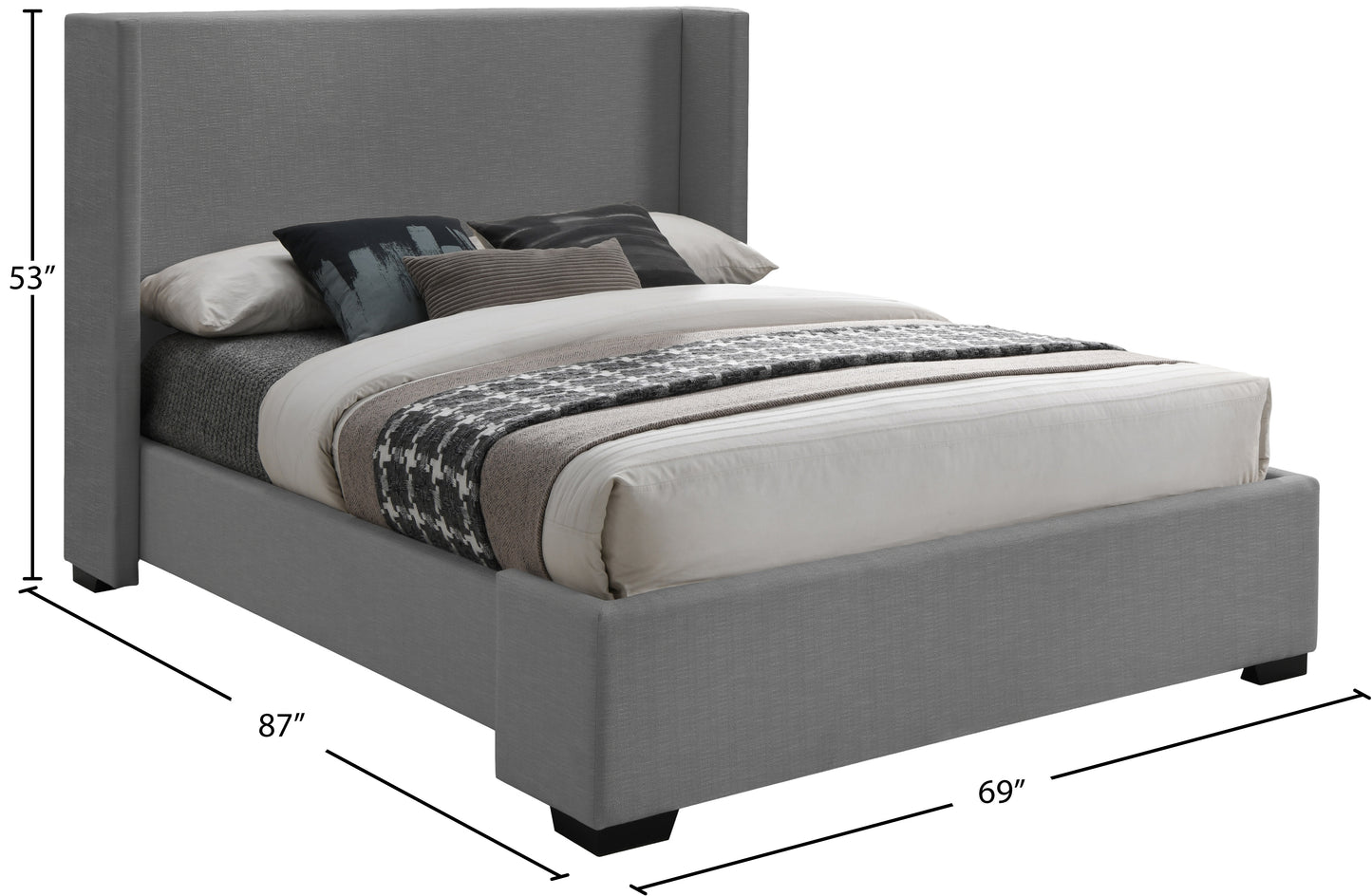 ghost grey linen textured fabric queen bed (3 boxes) q