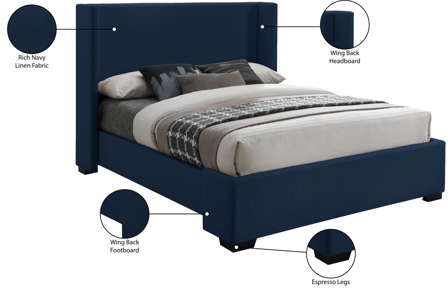 ghost navy linen textured fabric king bed (3 boxes) k