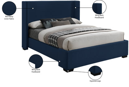 Ghost Navy Linen Textured Fabric King Bed (3 Boxes) K