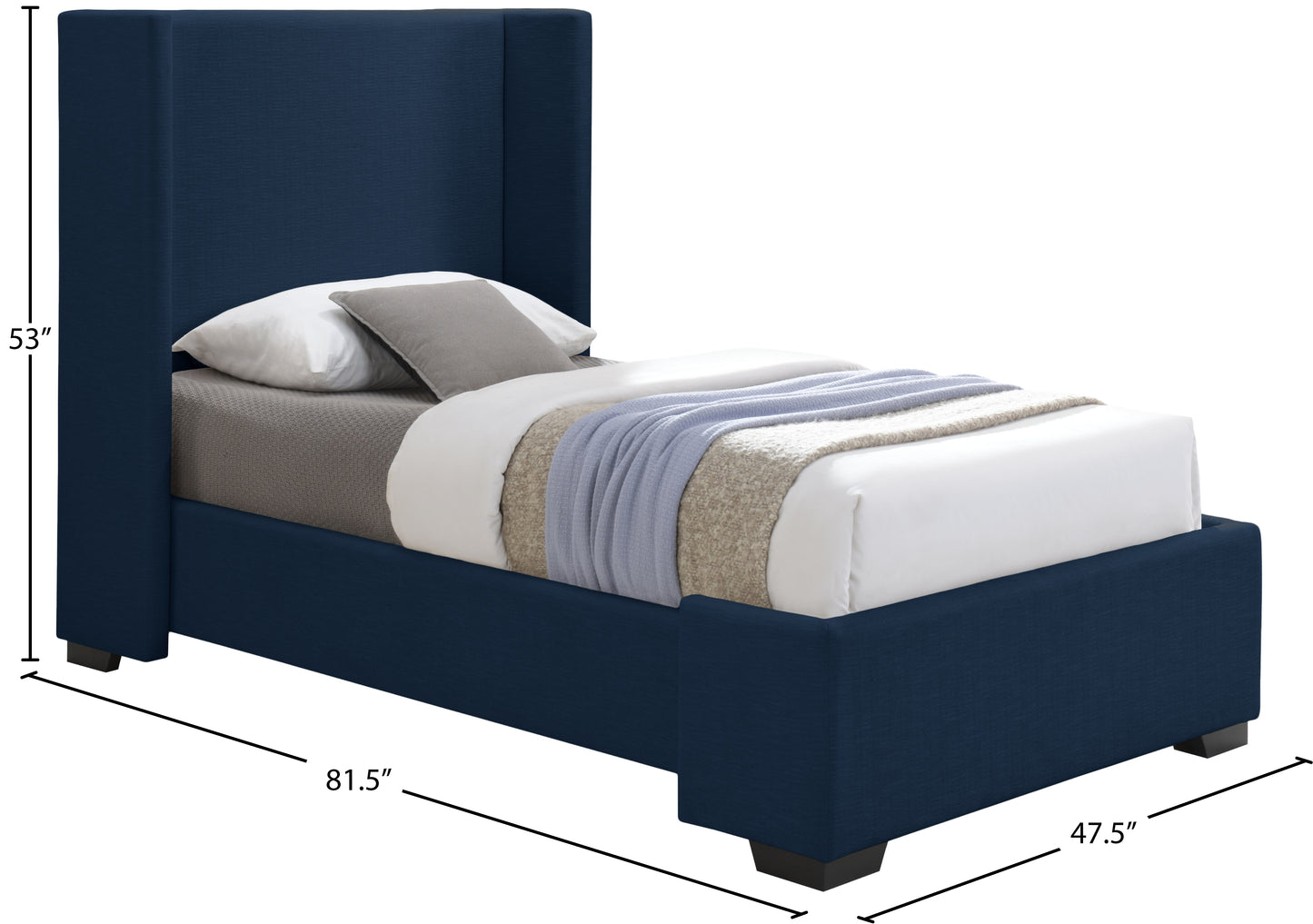 ghost navy linen textured fabric twin bed (3 boxes) t