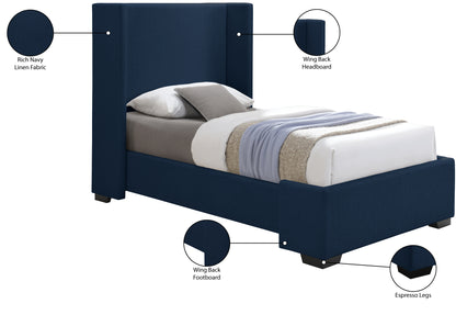 Ghost Navy Linen Textured Fabric Twin Bed (3 Boxes) T