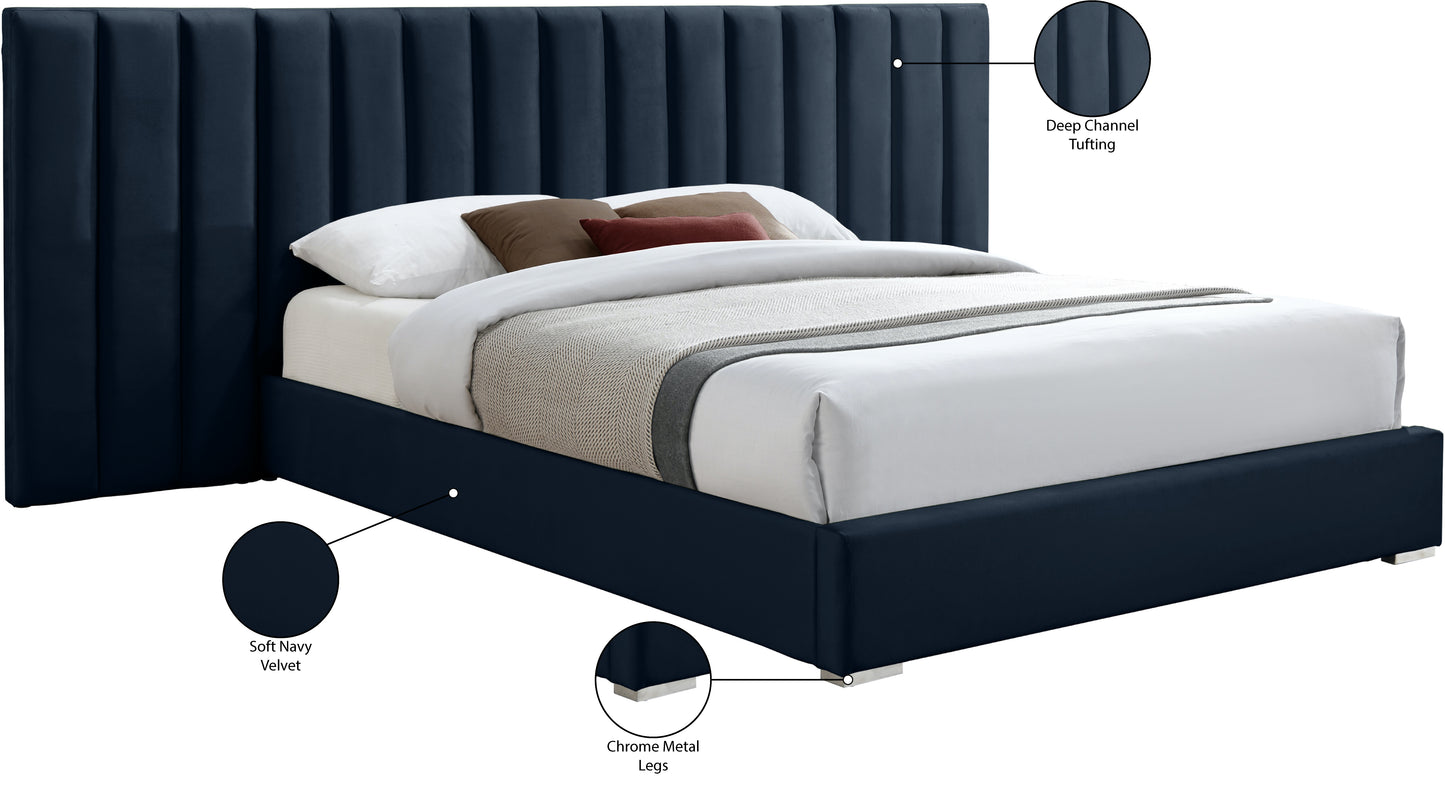 joy navy velvet king bed k