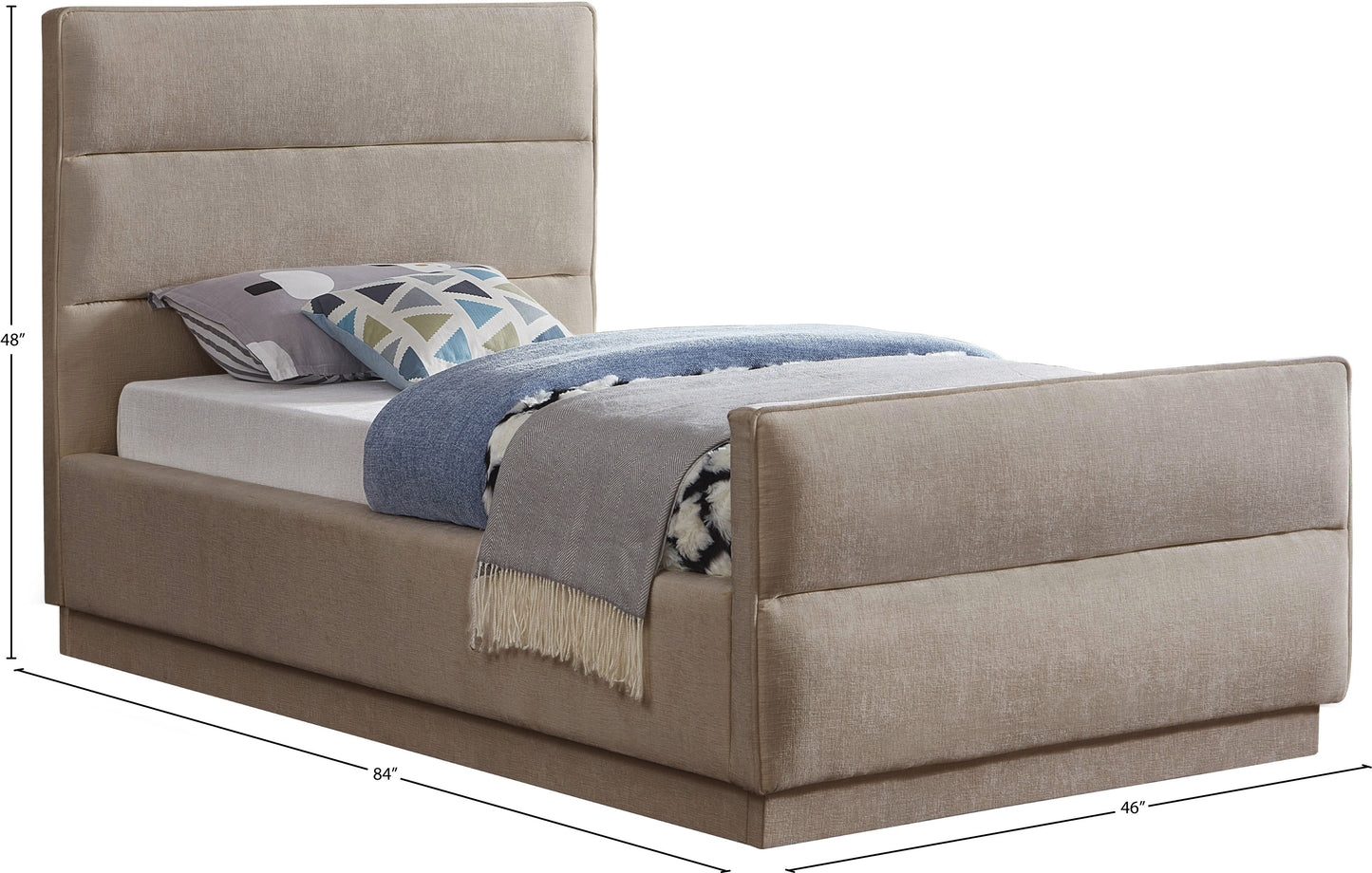 nixon beige chenille fabric twin bed (3 boxes) t