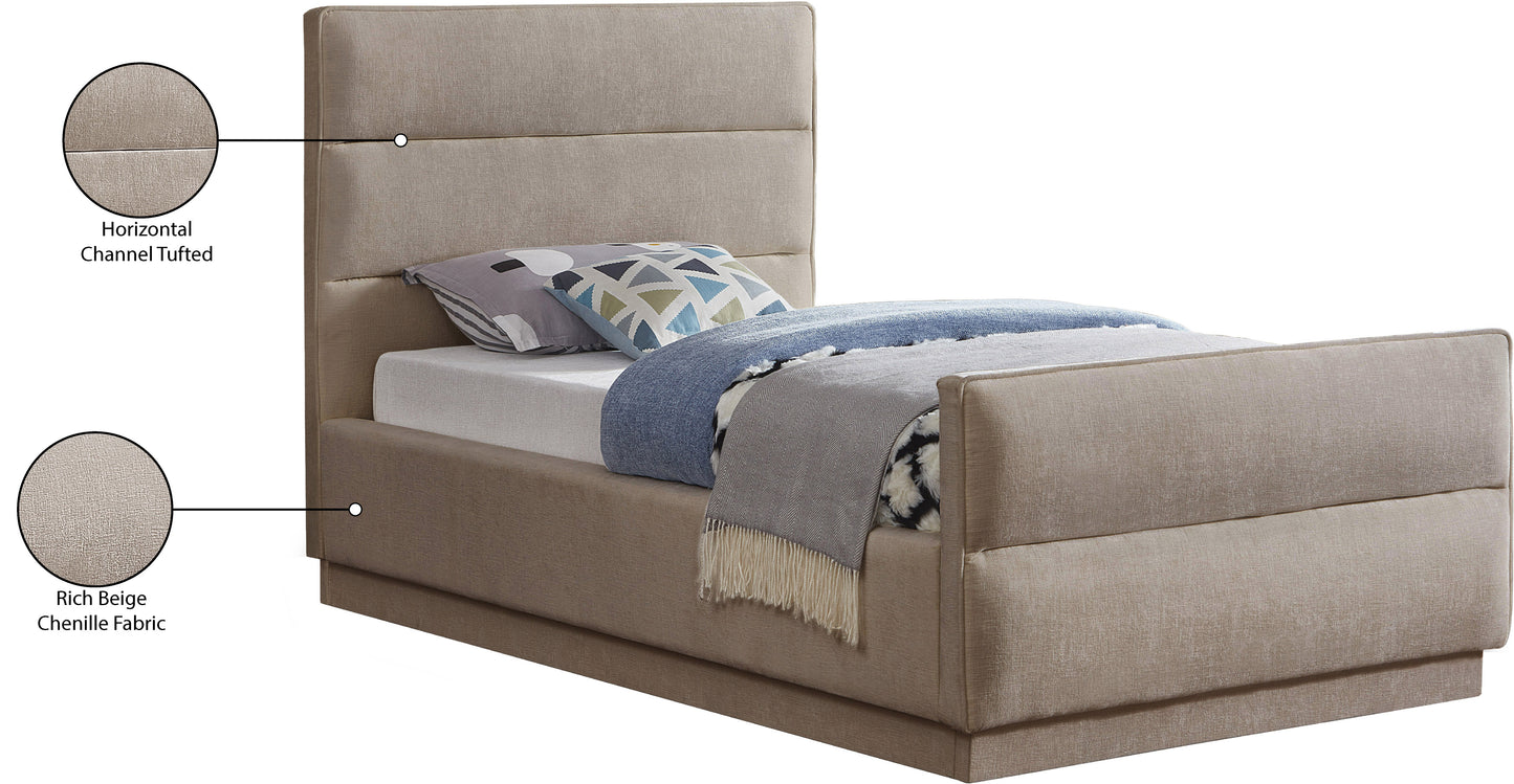 nixon beige chenille fabric twin bed (3 boxes) t