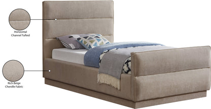 Nixon Beige Chenille Fabric Twin Bed (3 Boxes) T