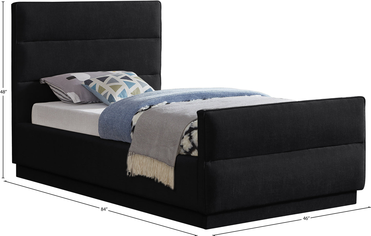 nixon black chenille fabric twin bed (3 boxes) t