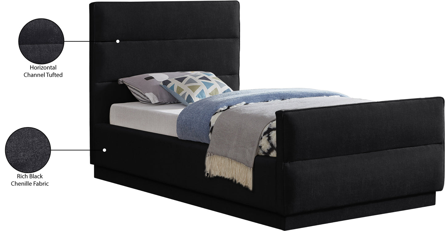 nixon black chenille fabric twin bed (3 boxes) t