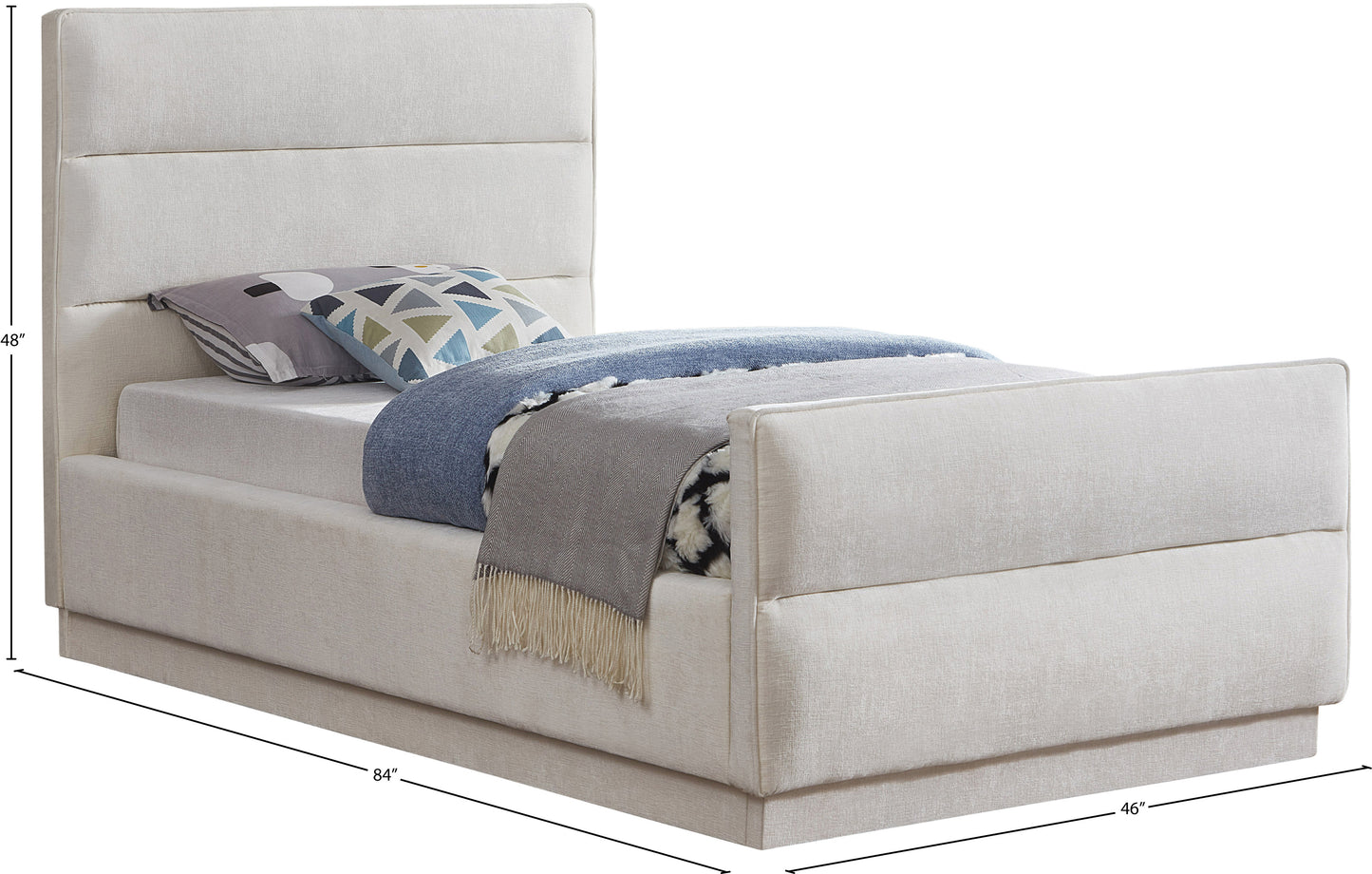 nixon cream chenille fabric twin bed (3 boxes) t