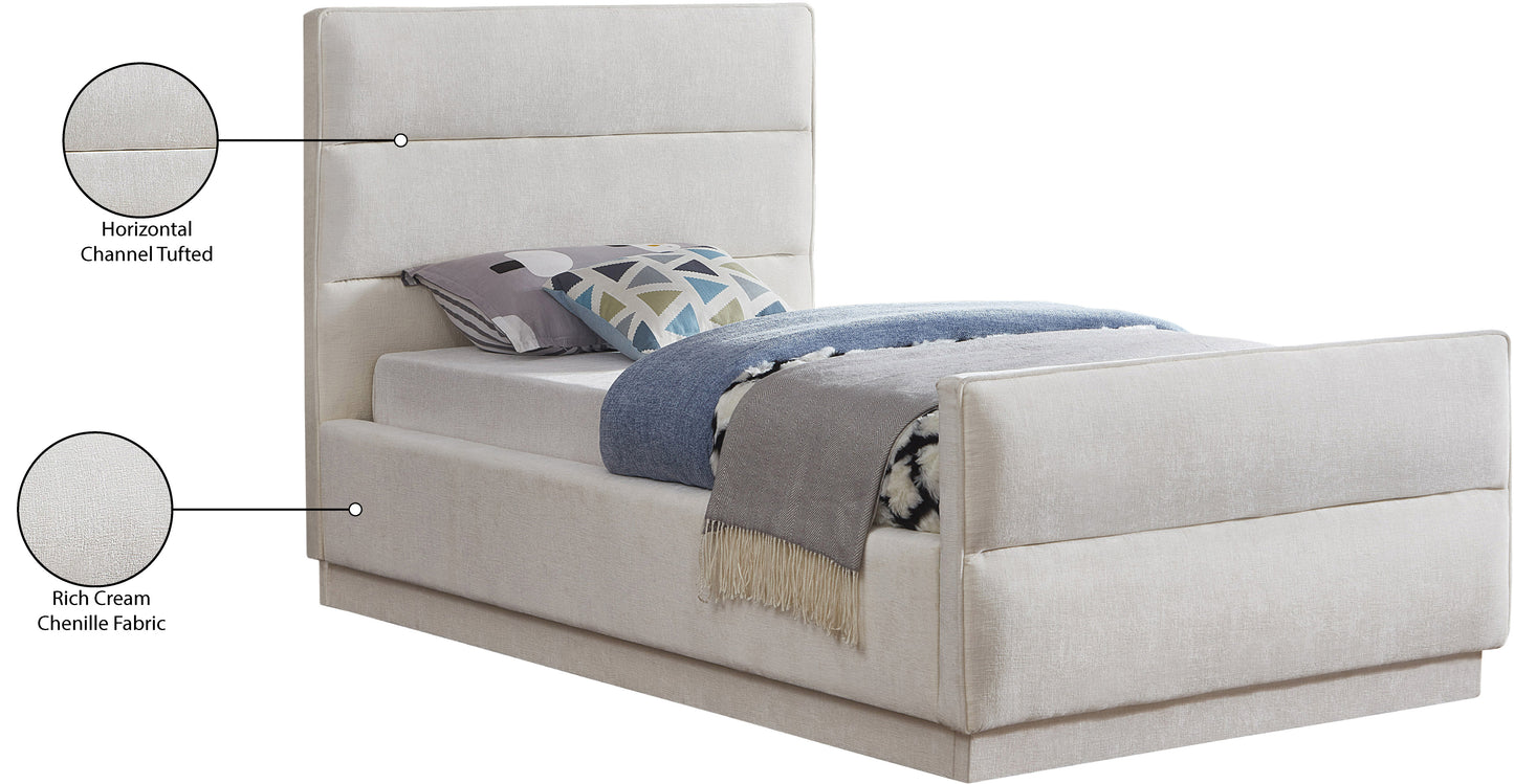 nixon cream chenille fabric twin bed (3 boxes) t