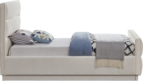 Nixon Cream Chenille Fabric Twin Bed (3 Boxes) T