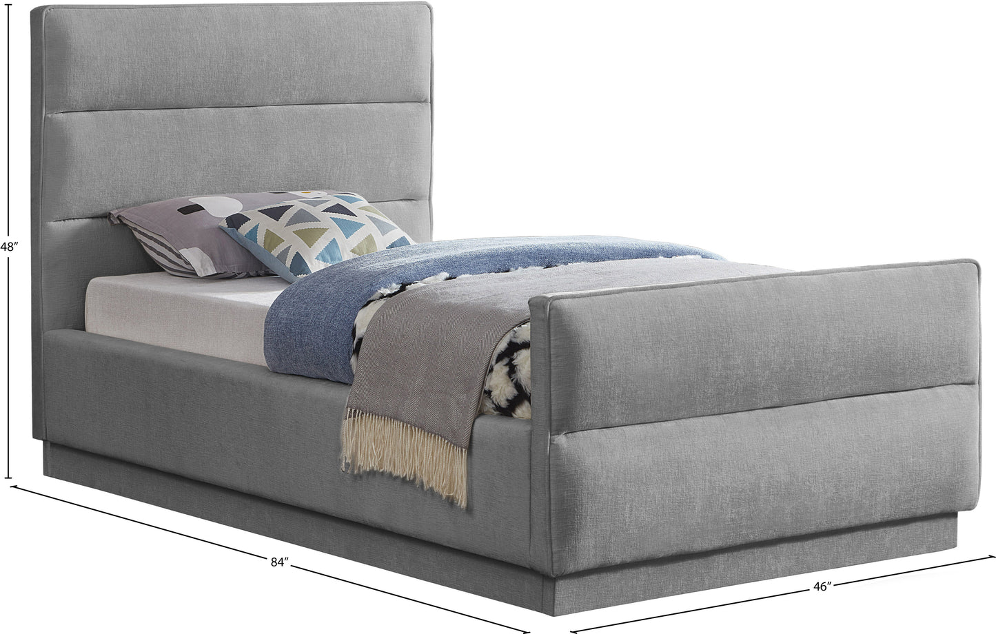 nixon grey chenille fabric twin bed (3 boxes) t