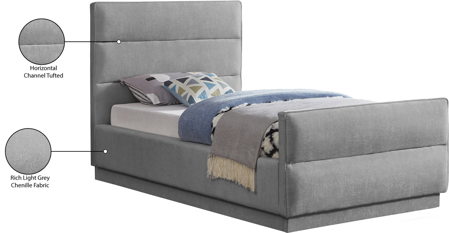 nixon grey chenille fabric twin bed (3 boxes) t