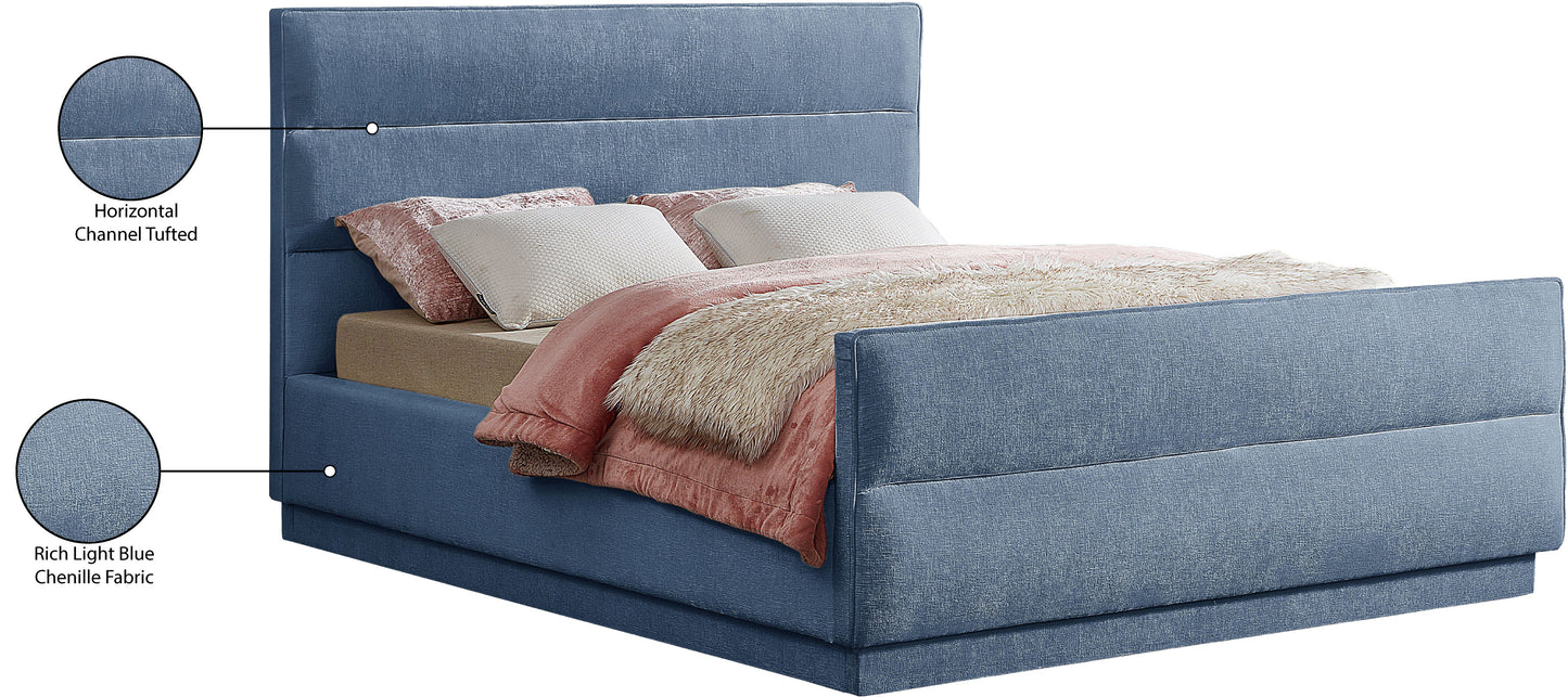 nixon light blue chenille fabric full bed (3 boxes) f