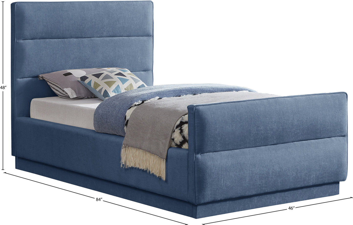 nixon light blue chenille fabric twin bed (3 boxes) t