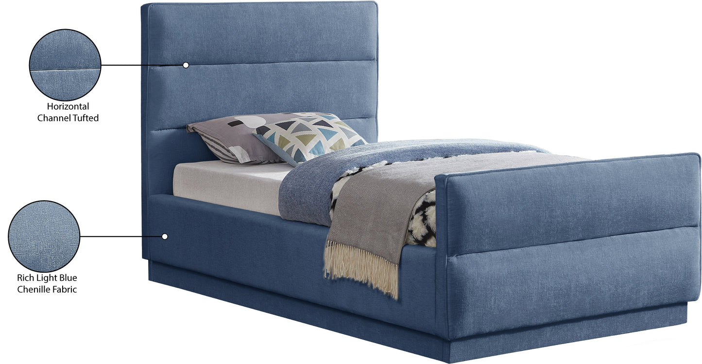 nixon light blue chenille fabric twin bed (3 boxes) t