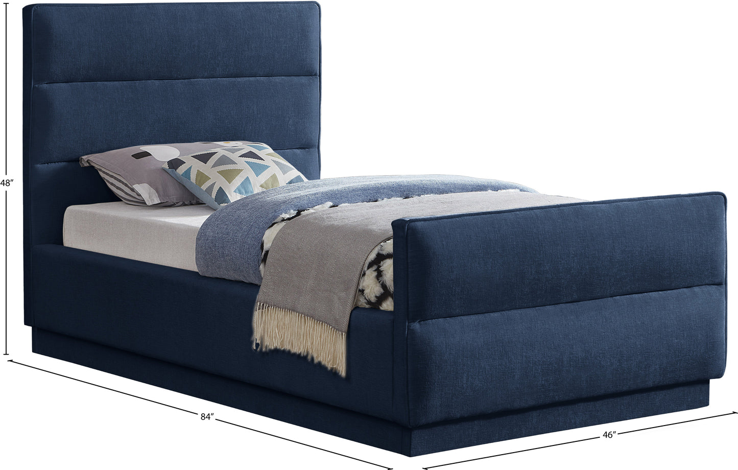 nixon navy chenille fabric twin bed (3 boxes) t