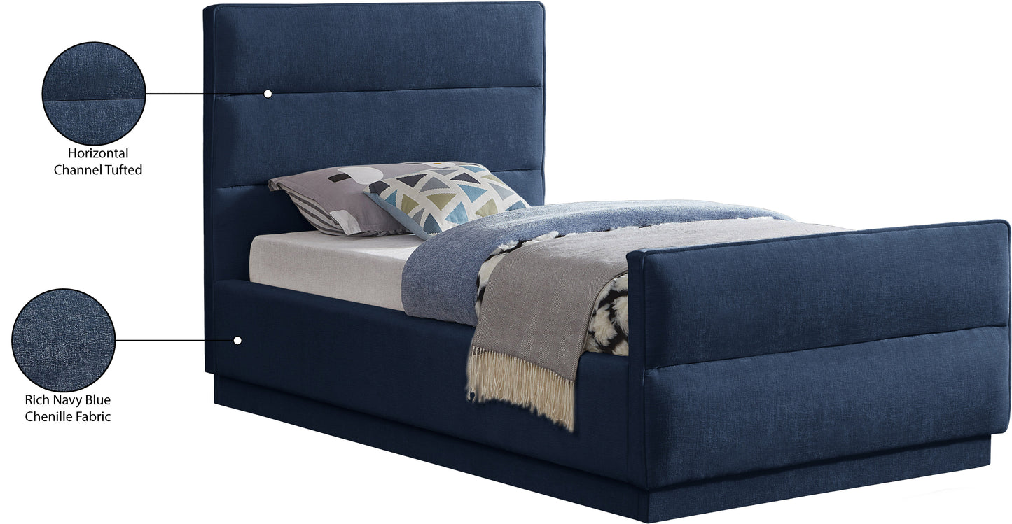 nixon navy chenille fabric twin bed (3 boxes) t