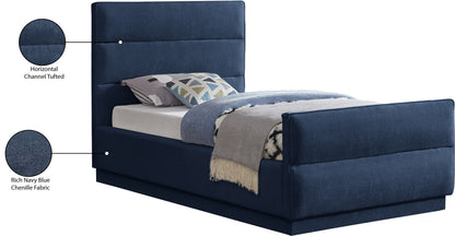 Nixon Navy Chenille Fabric Twin Bed (3 Boxes) T