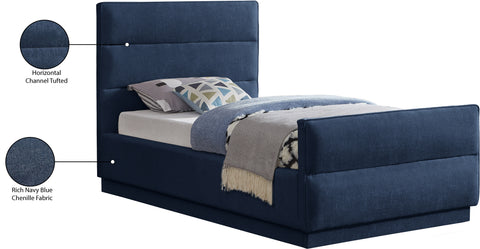 Nixon Navy Chenille Fabric Twin Bed (3 Boxes) T
