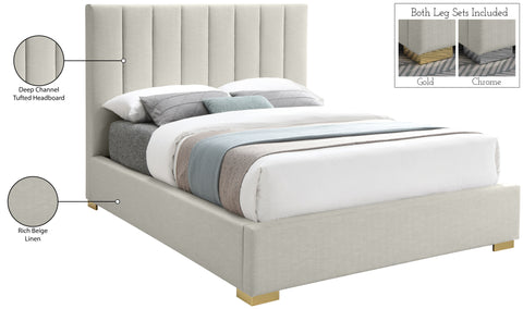 Heart Beige Linen Textured Fabric King Bed K