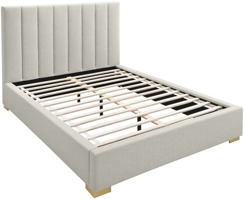 Heart Beige Linen Textured Fabric Queen Bed Q