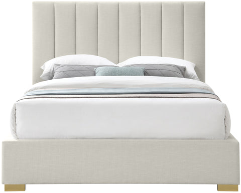 Heart Beige Linen Textured Fabric Queen Bed Q