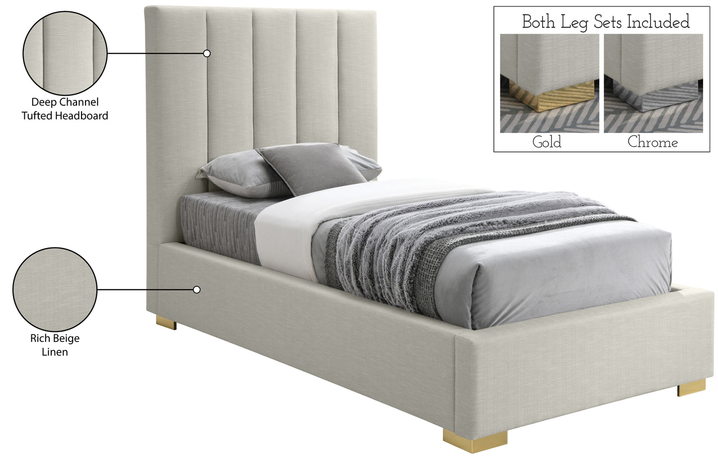 heart beige linen textured fabric twin bed t