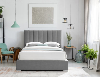 Heart Grey Linen Textured Fabric King Bed K