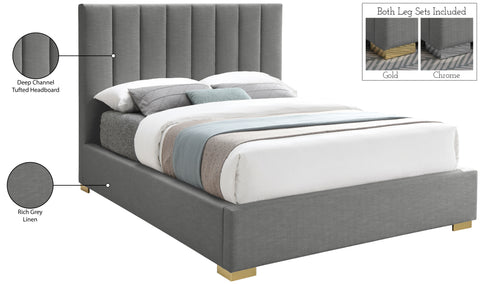 Heart Grey Linen Textured Fabric Queen Bed Q