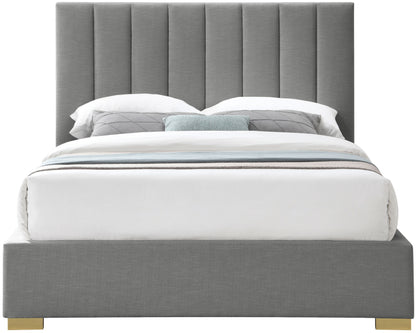 Heart Grey Linen Textured Fabric Queen Bed Q