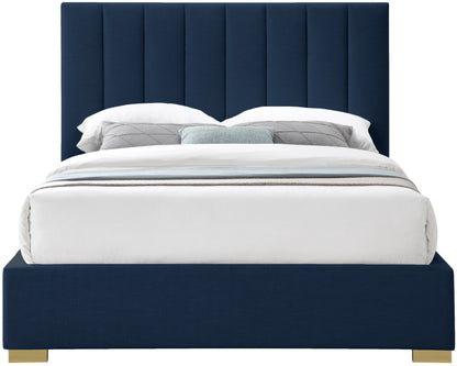 Heart Navy Linen Textured Fabric Full Bed F